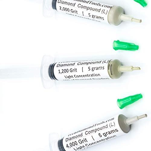 TechDiamondTools Diamond Polishing Paste Kit — 3 Grits (1200, 2000, 4000) | USA Made | Oil-Based Syringes | Progressive Polishing Set for Metal, Glass, Gemstone, Knife, Jewelry | 10% Diamond Powder - size: 1200 2000 4000 Grit, style: Light 10% concentrati