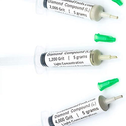 TechDiamondTools Diamond Polishing Paste Kit — 3 Grits (1200, 2000, 4000) | USA Made | Oil-Based Syringes | Progressive Polishing Set for Metal, Glass, Gemstone, Knife, Jewelry | 10% Diamond Powder - size: 1200 2000 4000 Grit, style: Light 10% concentrati