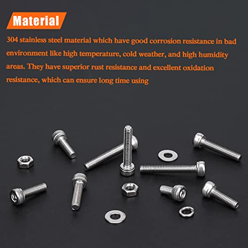 HELIFOUNER 560 Pieces M3 x 4mm /6mm /8mm /10mm /12mm /16mm /20mm, Hex Socket Head Cap Screws Bolts Washers Nuts Kit, 304 Stainless Steel - size: M3, style: Hex Socket Head Cap