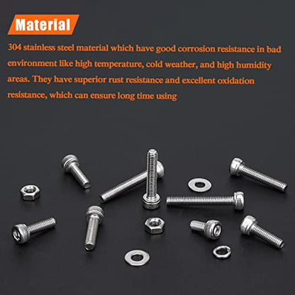 HELIFOUNER 560 Pieces M3 x 4mm /6mm /8mm /10mm /12mm /16mm /20mm, Hex Socket Head Cap Screws Bolts Washers Nuts Kit, 304 Stainless Steel - size: M3, style: Hex Socket Head Cap