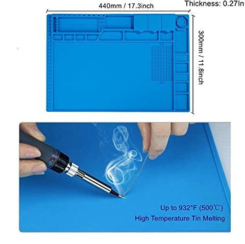 Premium Heat Resistant 932°F Blue Magnetic Repair Work Mat Large Silicone Soldering Mat for Soldering, Electronics, Computer Cellphone Repair, BGA Soldering Gun Iron Workbench Protection