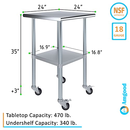 AmGood 24 in. x 24 in. Stainless Steel Work Table with Wheels | Metal Kitchen Food Prep Table | NSF - size: 24 in. Long x 24 in. Deep with Wheels