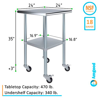 AmGood 24 in. x 24 in. Stainless Steel Work Table with Wheels | Metal Kitchen Food Prep Table | NSF - size: 24 in. Long x 24 in. Deep with Wheels