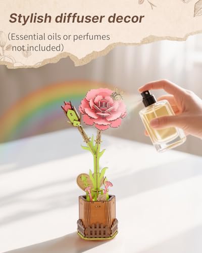 Kaayee 3D Wooden Flower Puzzles Carnation, Wood Flowers Craft for Adults - color: Carnation