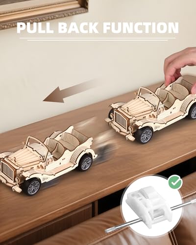 3D Wooden Puzzles for Adults, Pull Back Vintage Car Building Kits