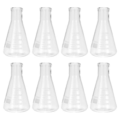 PATIKIL Erlenmeyer Flask, 8Pcs 250ml 8oz Narrow Mouth Graduated Flasks Borosilicate Glass with Printed Graduation for Lab Experiment Chemistry Science Study - size: 250ml/8oz