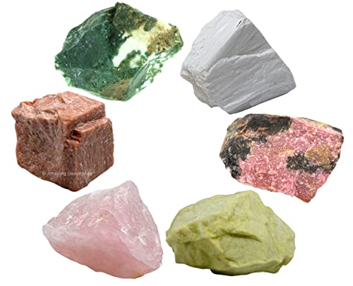 Amazing Gemstone Crystals for Love Manifestation, Set of 6 Rose Quartz, Rhodonite, Peach Moonstone, Serpentine, Scolecite and Moss Agate Healing Crystals and Stones - color: Love Manifestation Crystals