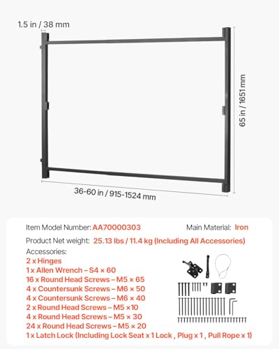 VEVOR Gate Building Kit, Fits 36 to 60 in Wide Openings, Up from 6 to 7 ft High Fence, Adjustable Gate Building Kit, Anti Sag Full Gate Frame Kit with Latch Lock and Screws, for Wooden Fence, Iron - size: 36"-60" wide openings, 6'-7' high