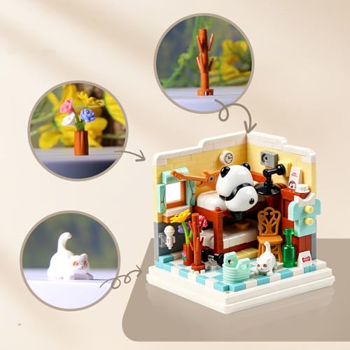 Insgen Panda Bedroom Building Blocks Set with Transparent Dust Cover