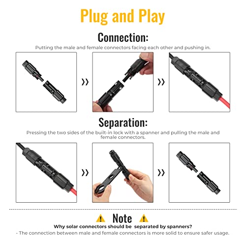 BougeRV 12 PCS Solar Connector Solar Panel Cable Connectors Solar Panel Connectors Kit Solar Connector with Spanners IP68 Waterproof 6 Pairs Male/Female (8AWG) - size: 6 Pairs 8AWG Male/Female & 1 pair of spanners