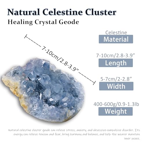 400-600g Natural Celestine Cluster, Blue Crystal Geode Cave,Geode Decor,Home Office Decoration, Crystal Healing, Feng Shui Decoration, Spiritual Balance,1Pc