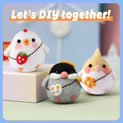 SOCNITC 3 Pcs Animal Needle Felting Starter Kit with Needle Felting Tools - color: White+Light Yellow+Gray
