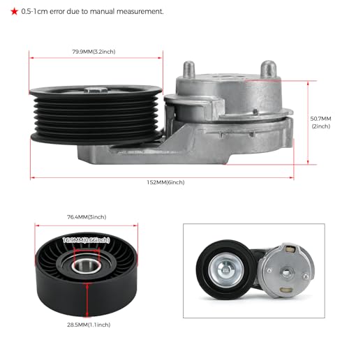 38382 Drive Belt Tensioner Pulley and Serpentine Belt Assembly Kit Fit for Dodge Ram 1500/2500/3500 5.7L V8 2003-2008 Replace # 53032130AA 53032130AC 38058 7PK2570 - size: 90K-38382