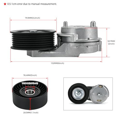 38382 Drive Belt Tensioner Pulley and Serpentine Belt Assembly Kit Fit for Dodge Ram 1500/2500/3500 5.7L V8 2003-2008 Replace # 53032130AA 53032130AC 38058 7PK2570 - size: 90K-38382