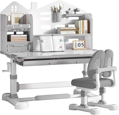Kids Desk and Chair Set for Ages 3-12 Ergonomic Study Desk (Grey) - color: 015- Grey-1