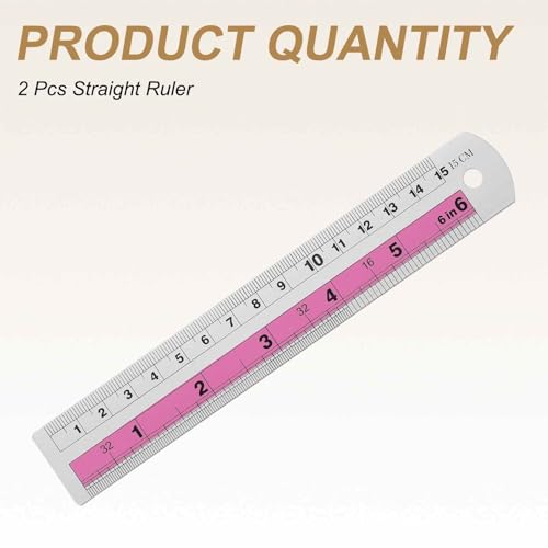 HARFINGTON 2pcs Metal Straight Ruler 15cm Metric SAE Aluminum Alloy Measuring Rulers Scale Tools with Hole for Measure Study Reading Classroom Office, Pink - color: Pink, size: 15cm
