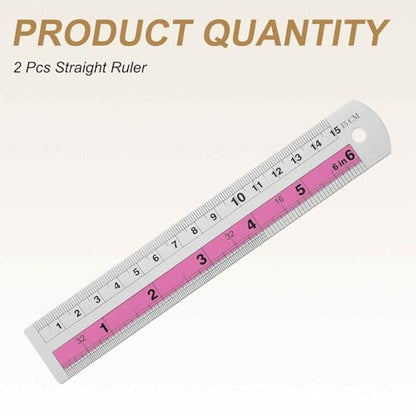 HARFINGTON 2pcs Metal Straight Ruler 15cm Metric SAE Aluminum Alloy Measuring Rulers Scale Tools with Hole for Measure Study Reading Classroom Office, Pink - color: Pink, size: 15cm