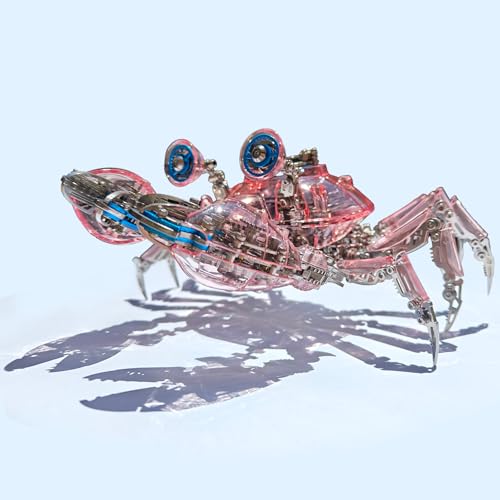 Mechanical Crab Model Kit | 3D Metal Puzzle for Adults | Articulated Alloy and Steel Construction | Movable Legs and Claws | DIY Assembly Model | LED Light Feature | Display Ornament and Gift (Pink)