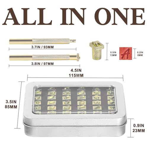 BESTNULE 37pcs 1/4“/6mm Leather Stamping Tool, Stamping Tool Set, 26PCS Capital Letter+ 10pcs Symbols+ 1 Handle for Leather Craft - color: 6mm(37pcs)-2