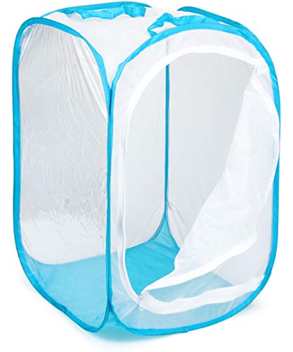 RESTCLOUD 36" Large Monarch Butterfly Habitat, Giant Collapsible Insect Mesh Cage Terrarium Pop-up 24 x 24 x 36 Inches - color: White with Blue
