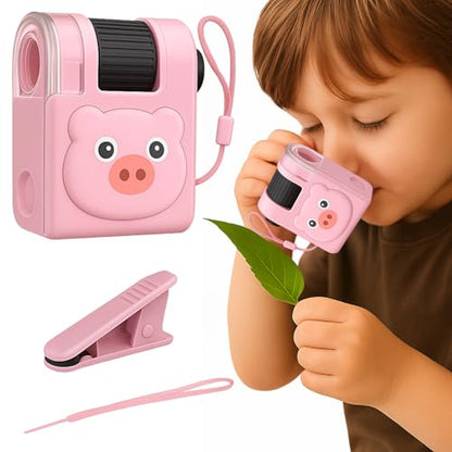 2026 New Kids Pocket Microscope Toy - 60x-80x Handheld Portable Science Kit with LED Light - STEM Educational Gift & Christmas Stocking Stuffer for Boys & Girls Age 3-12 (Pink Bear) - style: Pig