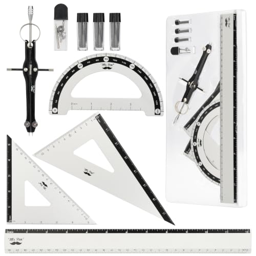 Mr. Pen- Metal Geometry Set, 9 pcs, Compass, 6" Protractor, 12" Ruler