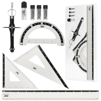 Mr. Pen- Metal Geometry Set, 9 pcs, Compass, 6" Protractor, 12" Ruler