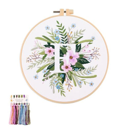 artcici Embroidery Kits Plant Flower Leaf English Letter Patterns for Beginners Adults, Full Range Embroidery Starter Kits Cross Stitch Needlework Supplies (Letter F) - color: Letter F
