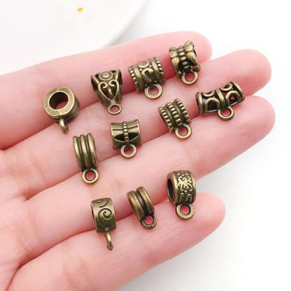 WOCRAFT 60pcs Antique Bronze Bails Space Beads Bracelet Charms for Jewelry Making Sets DIY Necklace Bracelet Keychain Crafting Charms Kit Craft Supplies (SN853) - color: Antique Bronze, size: Bails Charms