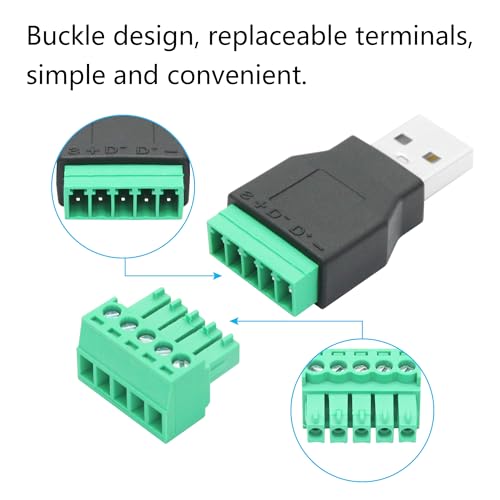 2-Pack USB 2.0 A Male to 5-Pin Screw Terminal Adapter - style: USB A Male Terminal - 2Pcs