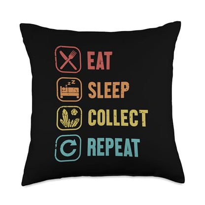 Best Rocks And Minerals Guide Kit Collection Gifts Eat Sleep Collect Repeat Geologist Mineral Collector Throw Pillow, 18x18, Multicolor - size: 18x18