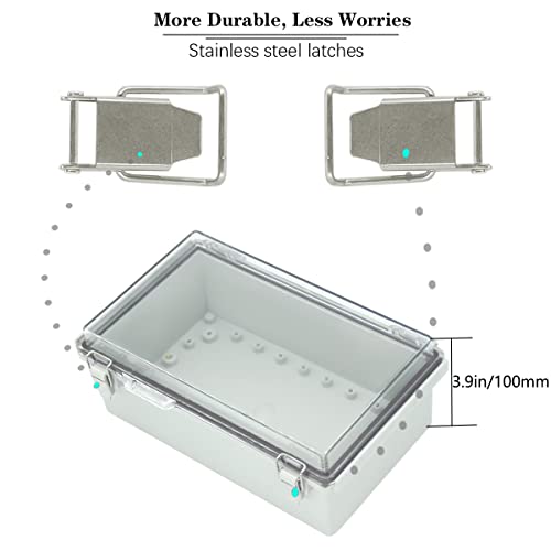 Zulkit Junction Box ABS Plastic Dustproof Waterproof IP67 Electrical Boxes Hinged Shell Outdoor Universal Project Enclosure Grey Clear Cover, Stainless Steel Buckles 10.2 x 6.3 x 3.9 Inch - size: 10.2"x6.3"x3.9" TC k