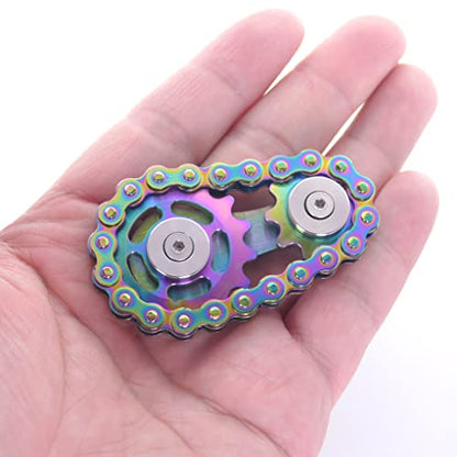 Fidget Spinner, Sprocket Linkage Bike Chain Spinner Design 2 Gears Figity Spin Finger Games, Metal Stainless Steel Durable Mechanics, Premium Figit Toy - Full Colorful - color: Full Colorful