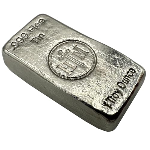 1 oz 99.9% Pure Tin Ingot – Hand Poured Tin Metal Bullion Bar - Collectible Element for Display, Science Experiments, Soldering or Paperweight - color: Tin