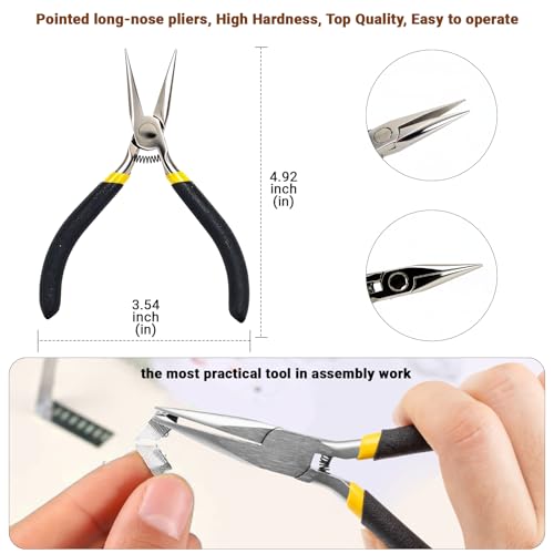 DIY Model Tools Kit 6Pcs Hobby Building Tools kit Plier Sets with Needle-Nose Pliers,Wire Cutters/side pliers,adhesive,3 tweezers for Model Building Repairing and Fixing DIY Craft Kit with Plastic Box