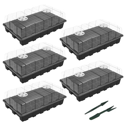 Gardzen 5-Set Seed Starter Tray Kits, Durable Plant Germination Trays with Humidity Vented Domes and Bases, Ideal for Seed Starting, Indoor Gardening, and Greenhouse (Total 200 Cells) - size: 40-Cell Black 5-Pack