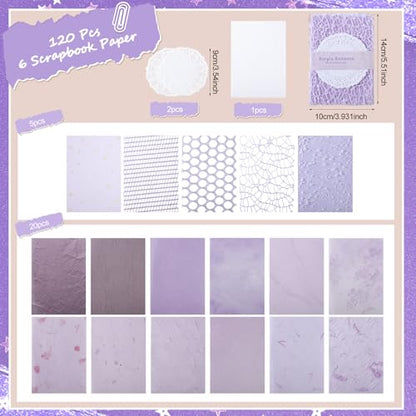 BESARME 140 Pcs Textured Scrapbook Paper & Lace Stickers Set - color: Multicolor