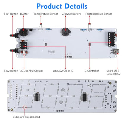 MiOYOOW RGB Digital Clock Soldering Kit with 12H/24H Format for Students - color: Colorful 4 Digit Clock Kit