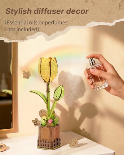 Kaayee 3D Wooden Flower Puzzles Tulip, Wood Flowers Craft for Adults - color: Tulip
