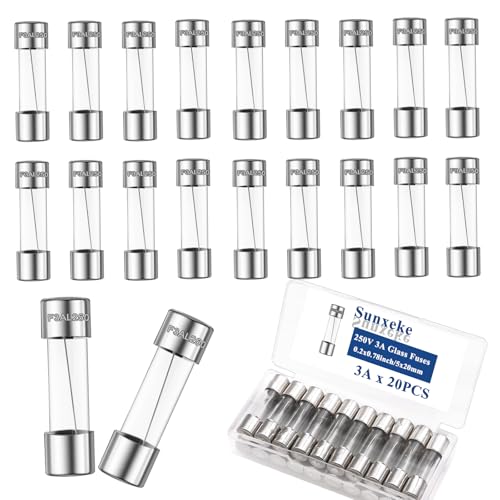 20PCS F3AL250V 5 x 20mm Fast Blow Glass Fuses 3A 3Amp 250V Glass Fuse,0.2 x 0.78 Inch - size: 3A