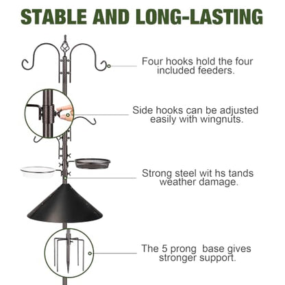 ERYTLLY Bird Feeders Bird Feeding Station Kit Bird Feeding Pole Wild Bird Feeder Hanging Kit with Squirrel Guard Baffle Suet Cage Tube Bird Feeder Planter Hanger Multi Feeder for Attracting Wild Birds - size: 91 Inch with squirrel baffle