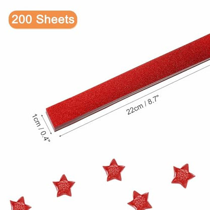 MECCANIXITY 200 Sheets Origami Paper Glitter Stars Papers Pure Red Fold Paper for Beginner Arts Crafts Projects,0.4 x 8.7 Inch - color: Pure Red