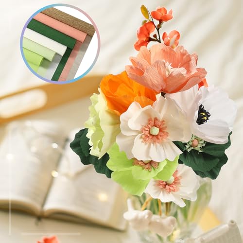 Gersoniel 57 Pcs Crepe Paper DIY Kit for Flower Making, Green and Gold - color: Green and Gold
