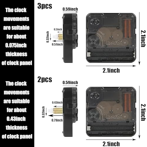 5pcs High Torque Quartz Clock Movement Mechanism Replacement Clock Kit with 12 Different Pairs of Hands Clock for DIY Handicrafts Repair Clock Parts Shaft Lengths 13mm 18mm