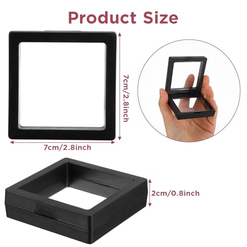 60PCS 3D Floating Frame Case, 2.8" x 2.8" x 0.8" Coin Frame Display Holder Stands, Black Antique Challenge Coin Display for Jewelry, Shells, Gems, Minerals, Rocks, Specimen and Pins