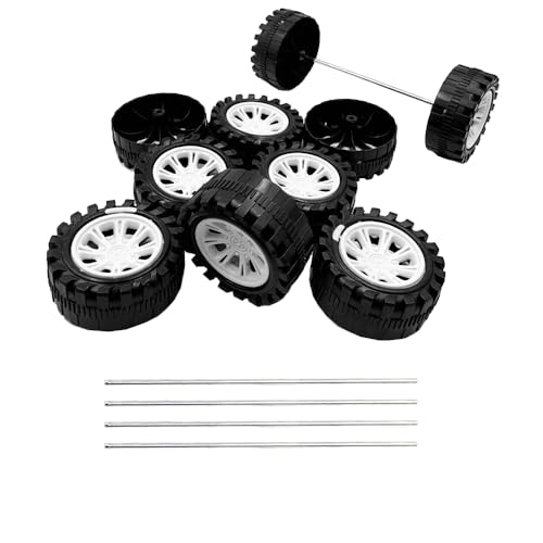 10PCS Toy Car Wheels 2.5mm Dia Shaft Plastic Car Wheels with 5PCS Shaft Round Rod Axles for RC Car Truck Robot DIY Model Toy Building Accessories (2.5x20x51mm White) - style: 2.5x20x51mm White