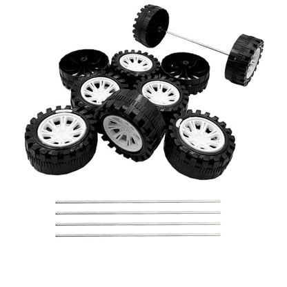 10PCS Toy Car Wheels 2.5mm Dia Shaft Plastic Car Wheels with 5PCS Shaft Round Rod Axles for RC Car Truck Robot DIY Model Toy Building Accessories (2.5x20x51mm White) - style: 2.5x20x51mm White