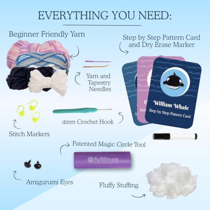 KelliDream Magic Circle Tool Inclusive Learn to Crochet Kit for Beginners; Step-by-Step Video Tutorials in English; All Supplies to Make Cute Amigurumi (Sea Creatures) - color: Sea Creatures
