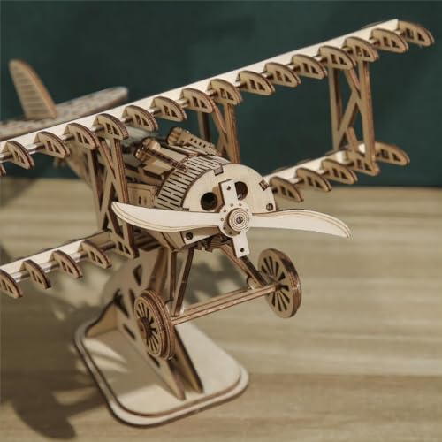 3D Wooden Puzzles Aircraft Vintage Airplane Model DIY Science Kit Birthday for Adults & Teens to Build Combination - style: Airplane