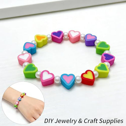 100 pcs Heart Polymer Clay Beads, VEINARDYL Colorful Mixed Heart Charm Beads for DIY Crafts Earring Necklace Bracelets Making - color: Heart